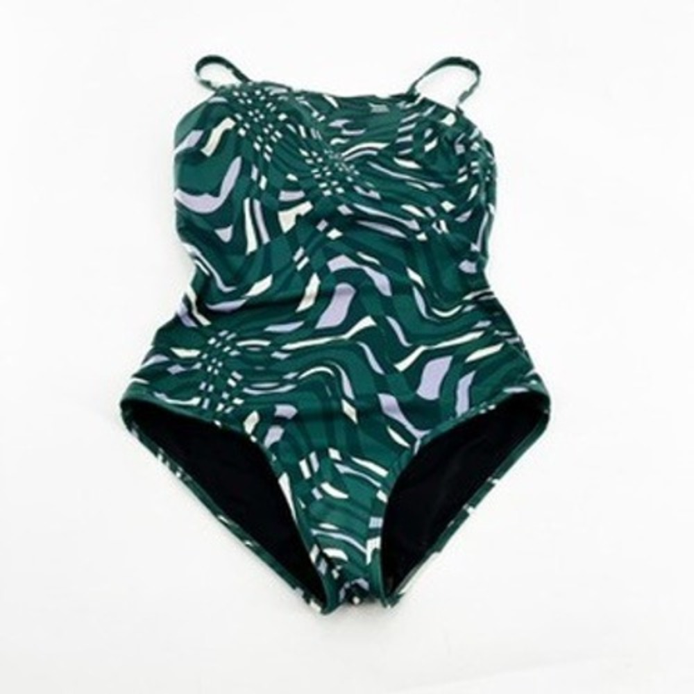 Hurley One‎ Piece Swimsuit Green Abstract Print Spaghetti Strap Bathing Suit
